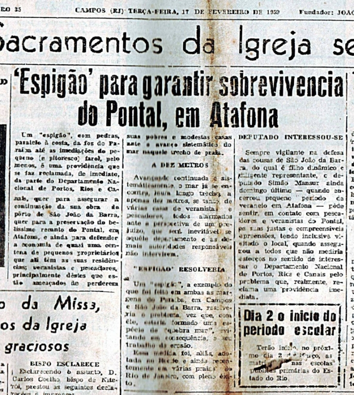 O extinto Folha do Povo já cobrava um quebra-mar em Atafona na década de 1950