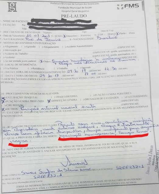Laudo do HGG mostra poss&iacute;veis causas da morte