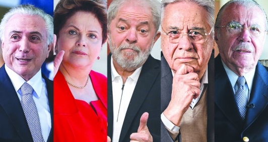 Sarney, Fernando Henrique, Lula da Silva, Dilma Rousseff e Michel Temer