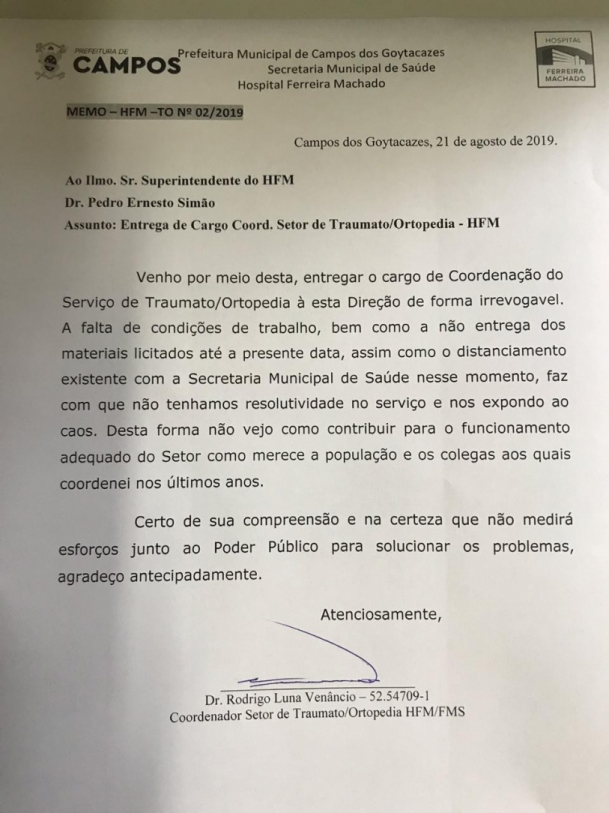 Of�cio de entrega do cargo