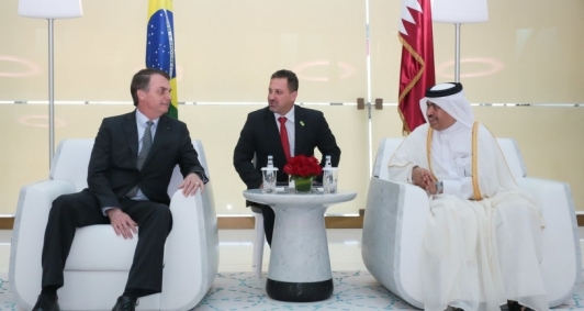  Jair Bolsonaro durante encontro com Presidente da Qatar Airways, Akbar Al Baker
