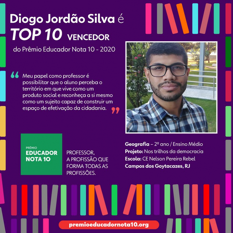 Diogo Jordão Silva foi premiado pelo projeto Nos Trilhos da Democracia