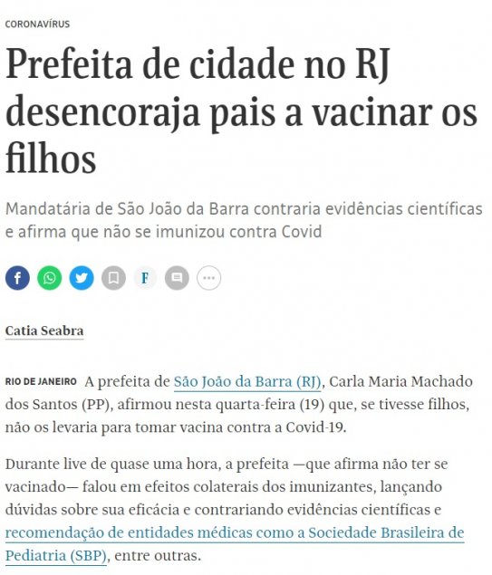 Folha de São Paulo também tem matéria