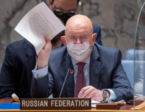 O embaixador da Rússia no Conselho de Segurança da ONU, Vasily Nebenzya.
