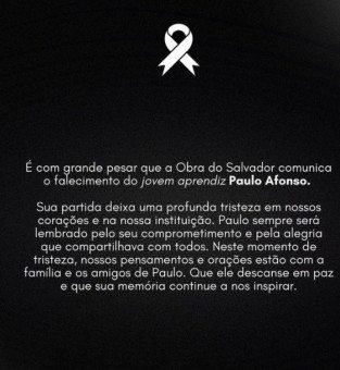 Obra do Salvador lamenta morte do rapaz