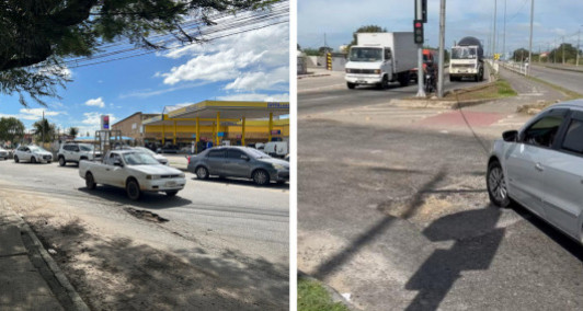 Buracos na Avenida Senador Tarcisio Miranda, no Turfe Clube