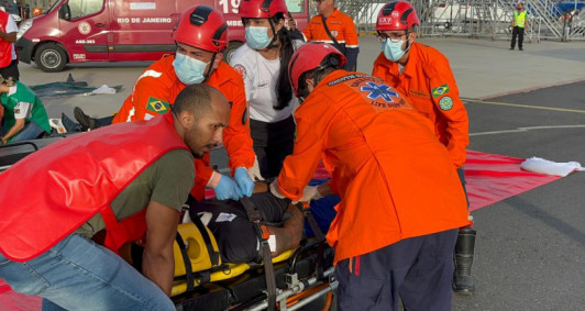 Simulao de incndio no Heliporto (Fotos: Divulgao)