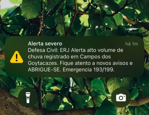 Alerta emitido pela Defesa Civil
