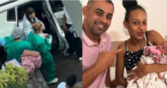 O av&ocirc; da beb&ecirc; acompanhou o parto da neta.