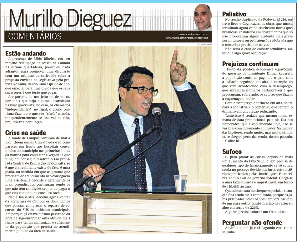 Publicado no Jornal Folha da Manhã desta Sexta feira, 12 de Junho de 2015