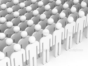 Crowd of abstract white people. 3d render illustration