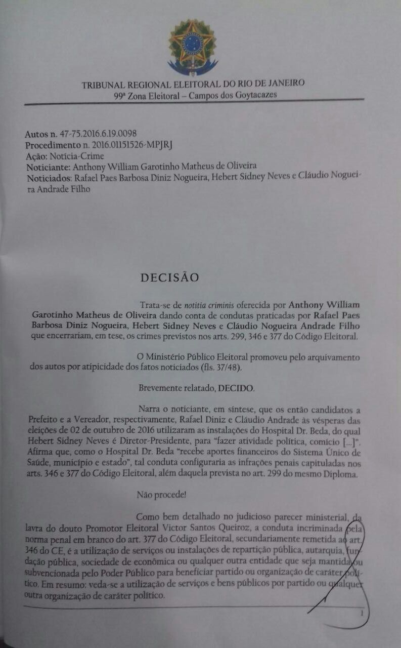 Ação Eleitoral Garotinho contra Rafael - decisão Eron (2)