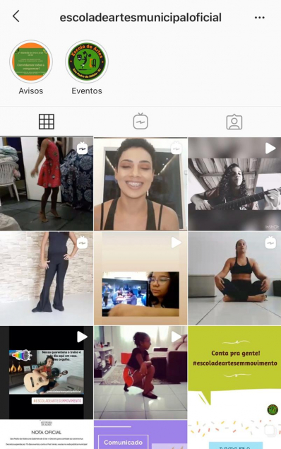 V�deos de alunos praticando dan�a, m�sica e teatro s�o compartilhados em rede social