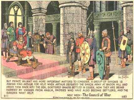 Prncipe Valente, de Hal Foster: legenda ao p do quadrinho