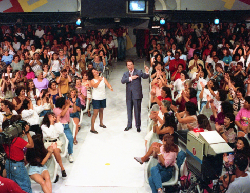 Silvio Santos durante gravação realizada em 1991