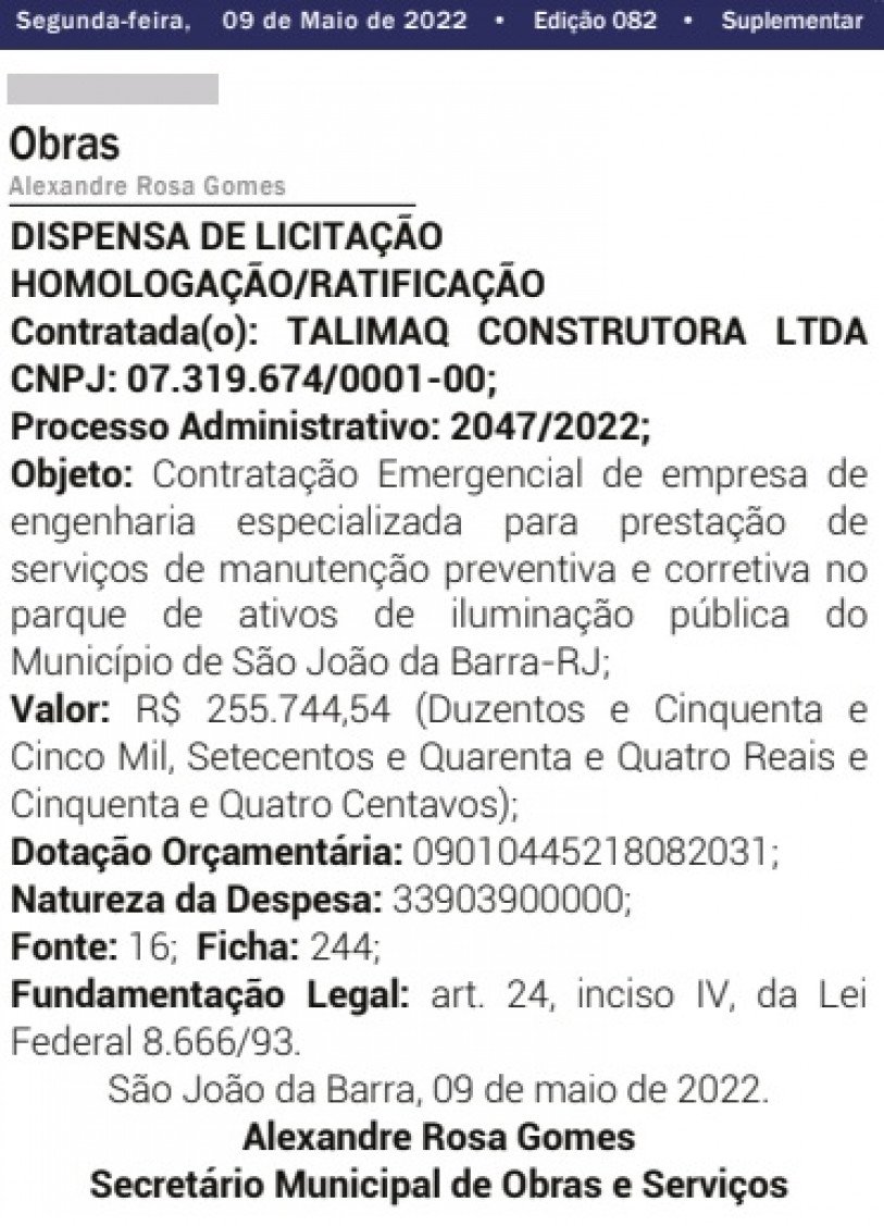 Publica&ccedil;&atilde;o no Di&aacute;rio Oficial de segunda, dia 9 de maio