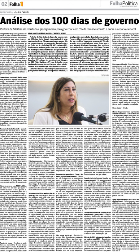 Página 2 da edição deste sábado da Folha da Manhã