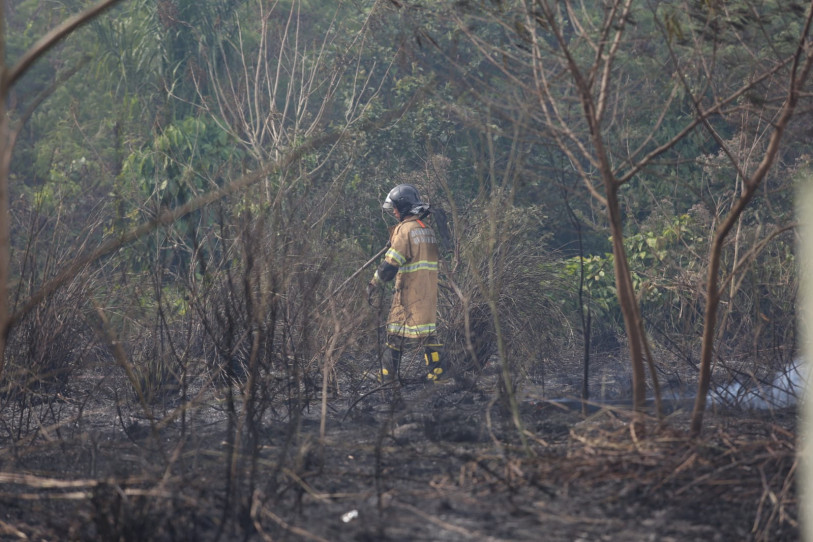 Bombeiro contendo incndio na ltima sexta-feira, em Campos