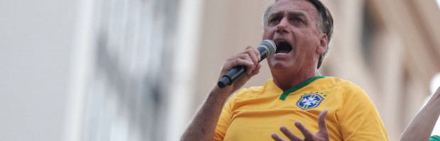O ex-presidente Jair Bolsonaro (PL) em manifestação de apoio a ele na avenida Paulista 