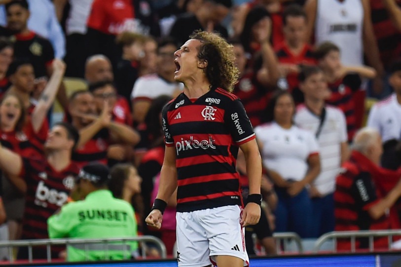 David Luiz comemora gol da vit&oacute;ria sobre o Bahia 