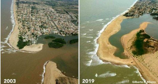 Avan&ccedil;o do mar em Atafona, S&atilde;o Jo&atilde;o da Barra. Mudan&ccedil;as na foz do rio Para&iacute;ba do Sul.