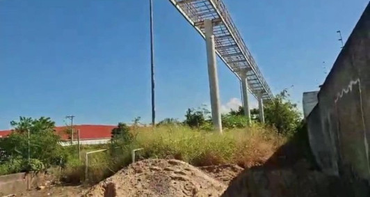 Passarela abandonada na RJ 216 e mato alto no entorno 