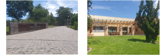 Entrada da vin&iacute;cola e vista do restaurante